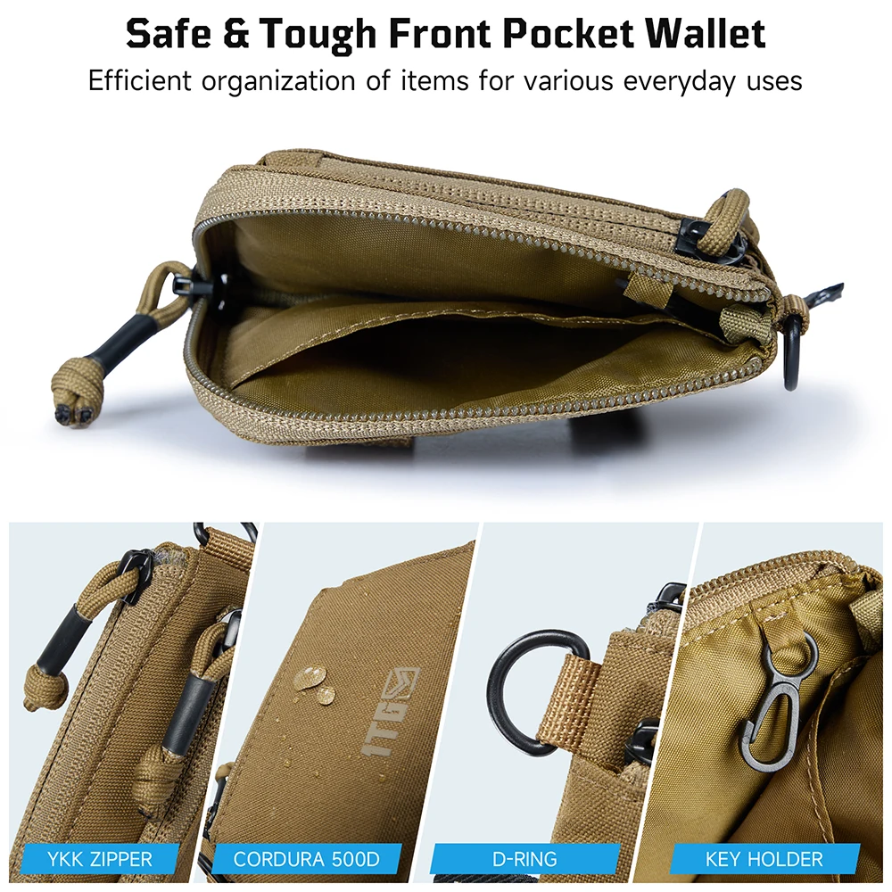 1TG TACTICAL Waterproof EDC Pouch Portable Key Change Purse Wallet Travel Kit Coin Mini Purse & Card Slots And Zippers Pouch 4