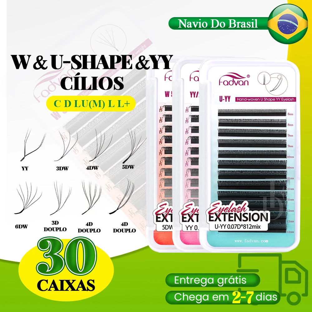 Fadvan 30 peças yy/3d/4d/5d/w forma pré-fabricada ventiladores macios extensões de cílios profissional envio do brasil entrega rápida