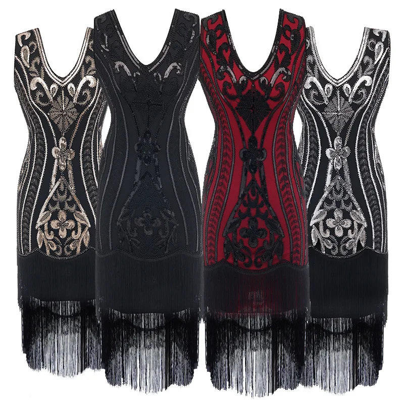 

Evening Dress For Women 2023 New Spring and Summer Vintage Sequin Tassel Pin Beads Upscale Banquet Sexy V-neck