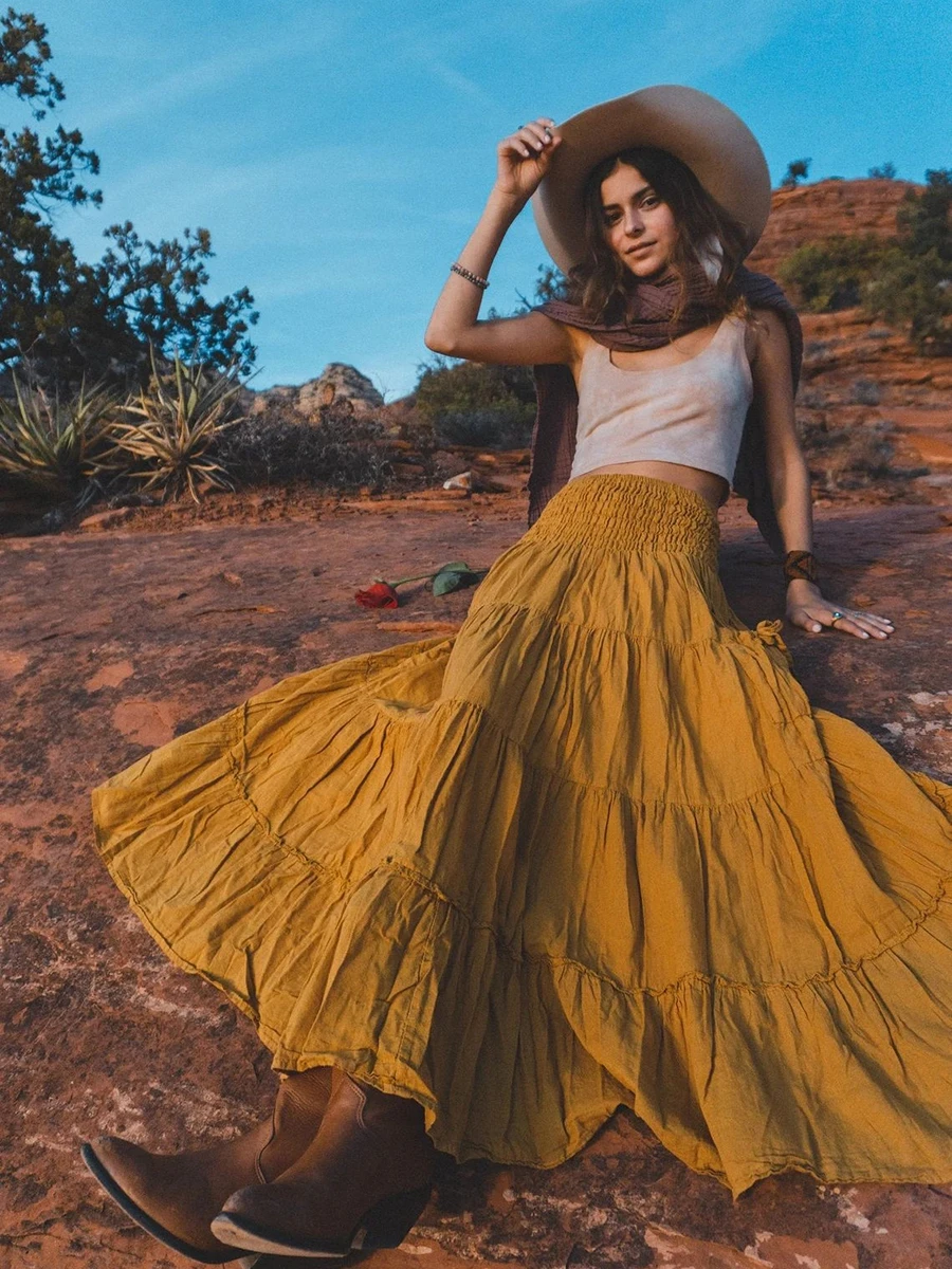 Hippie Style Half Skirt Retro Bohemian Ankle-Length Viscose