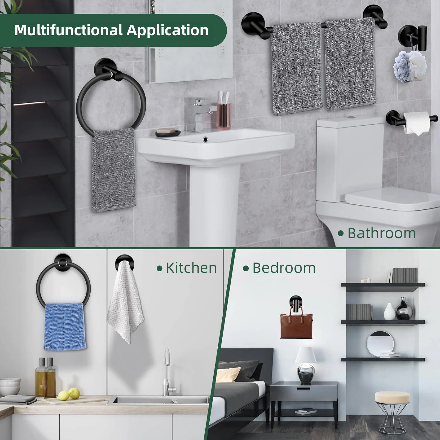 Description Picture 6 of item304 Stainless Steel Bathroom Hardware Set Brushed Nickel Adjustable Towel Bar Towel Ring Toilet Paper Holder Robe Hook