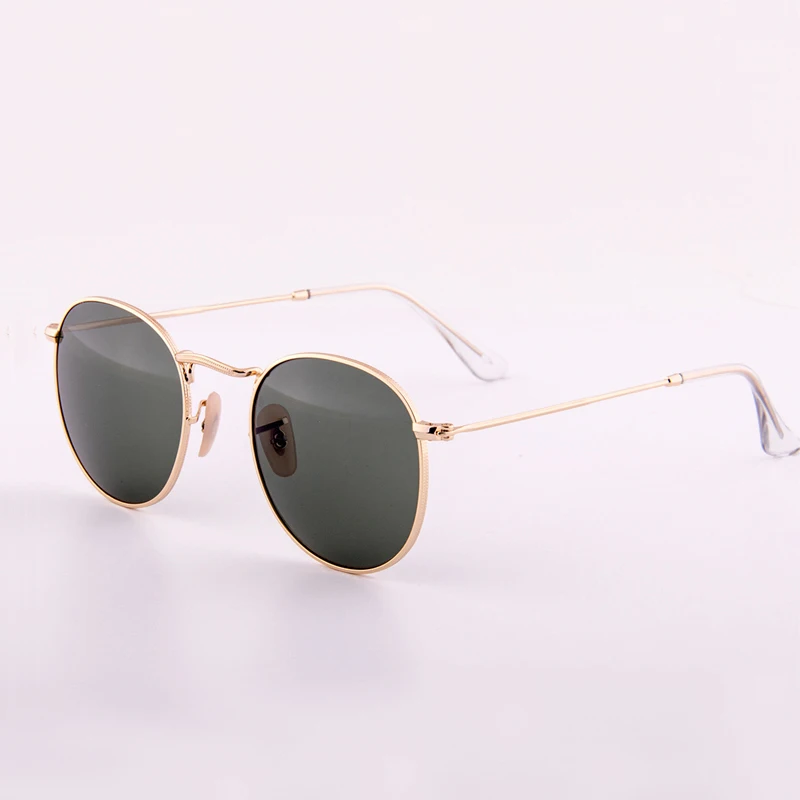 

Rindu Retro round UV400 glass sunglasses fashion vintage men's and women's metal glasses green, blue, brown lenses sunglasses