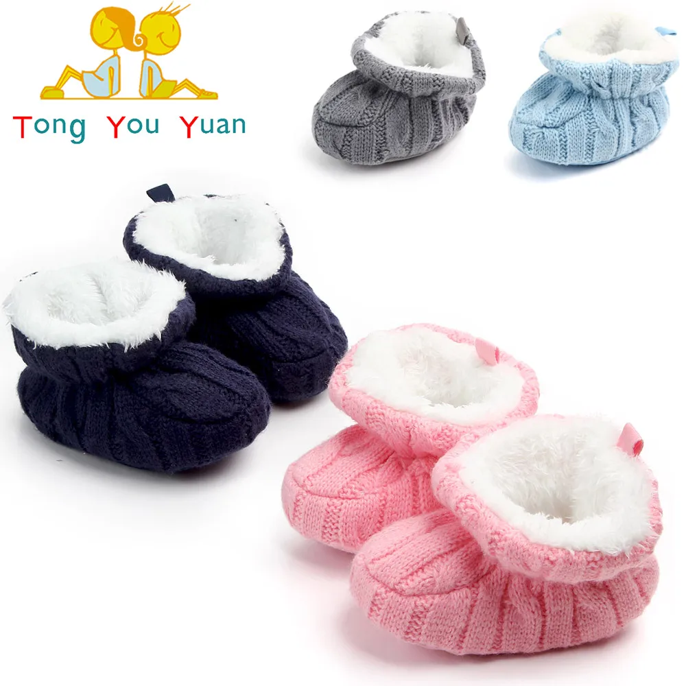 Baby Winter Shoes Knitted Fabric Soft Cotton Warm Infant Prewalking Shoes for Girls and Boys 0-12 Month Babies First Walking 2