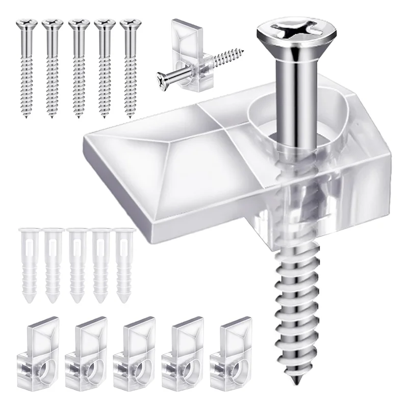 【Bestselling Product】 AT29-32Pack Mirror Holder Clips,Clear Plastic Mirror Clip,Frameless Mirror Mounting Hardware,Mirror Holders For Wall Mounting.