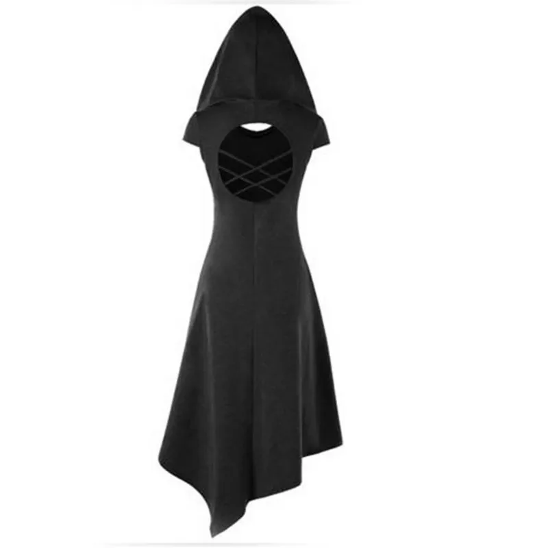 

Women Vintage Asymmetrical Gothic hooded dress Back Cross Cut Open Handkerchief Dress Medieval Gown Robe For Ladies