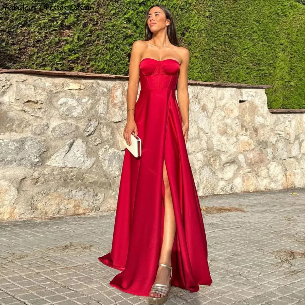 Sexy Strapless Sweetheart Neck Prom Dress White Sheath Slit Party Evening Gown cc1899