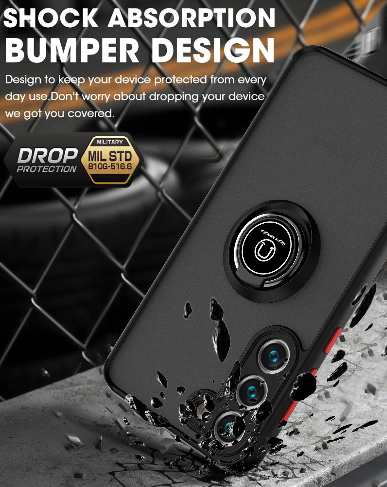 Translucent Shockproof Armor Ring Cover with Stand Holder