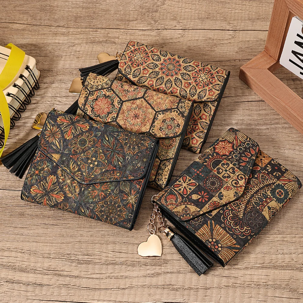 Creative Women Wallet National Design Purse Multi-Card Position Retro Lady Small Cork Thin Card Pocket Big Capacity Coin Purse