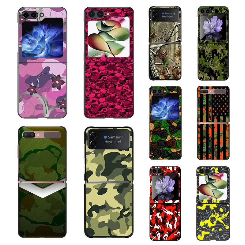 Custodia Per Telefono Per Samsung Galaxy Z Flip4 Flip3 Flip 5 4 3 Flip5 5G Camouflage Army Camo Zflip Custodia Protettiva Per Fotocamera Rigida Nera