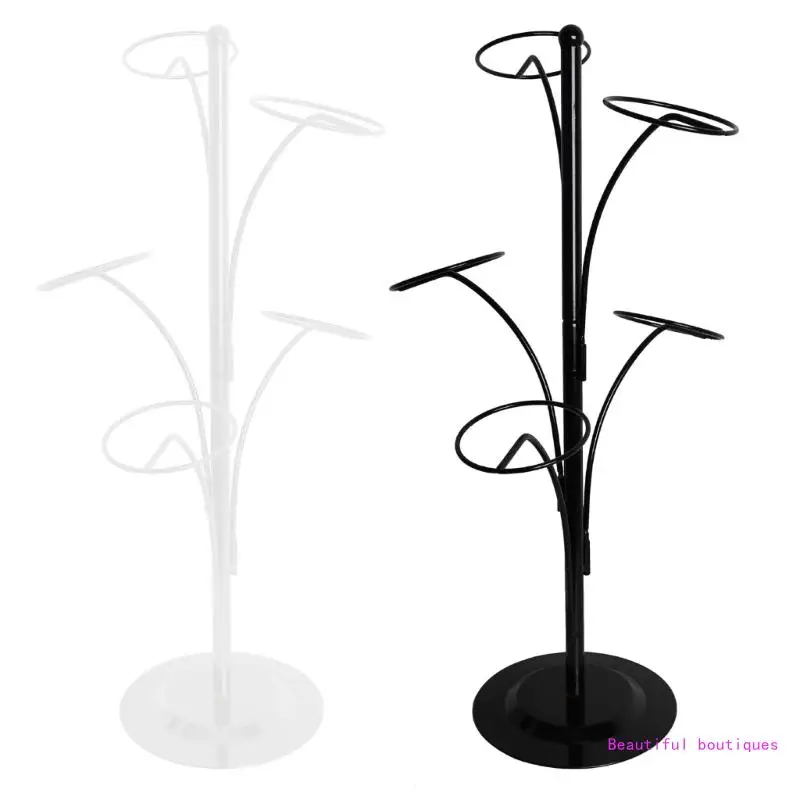Metal Hat Display Stand Durable Hat Storage Holder with 5 Round Standing Hooks DropShip