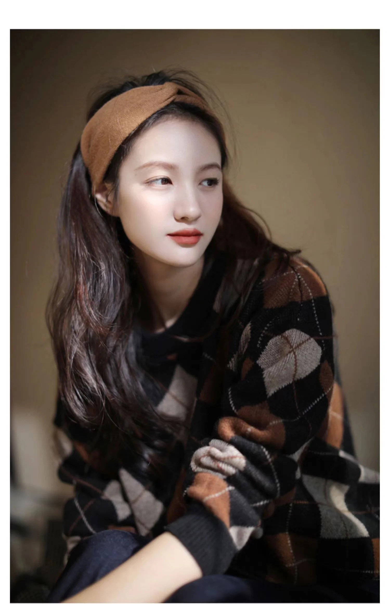 Rhomb patchwork color thickened round neck cashmere knitwear women's fall/winter loose slimming large-size wool base sweater