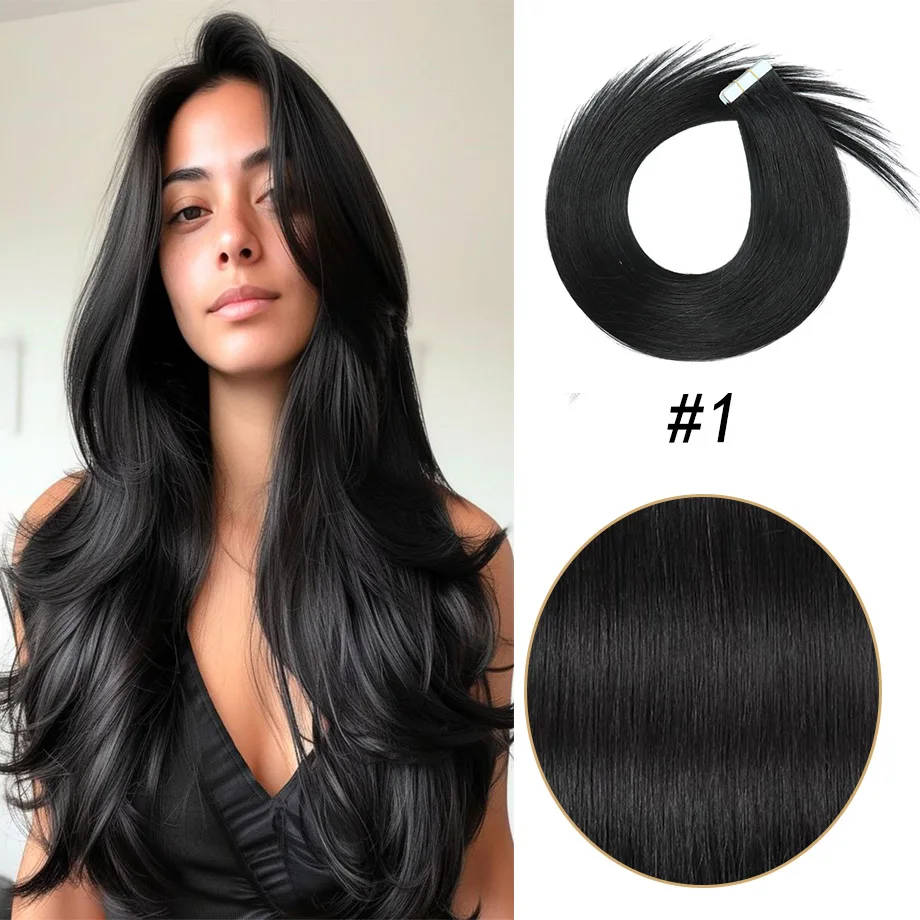 

20pcs/Pack 18inch 50g Tape In Human Hair Extensions Natural Black Blond Brown 100% Real Remy Hair For White Women Salon Supply