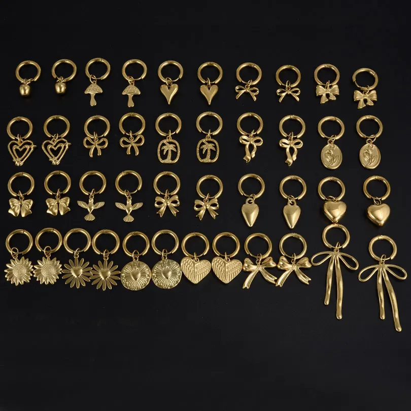 Echt vergoldet Mode Kpop Piercing Schmuck Mädchen Schleife Blume Herz Anhänger Ohrring Edelstahl Creolen für Frauen