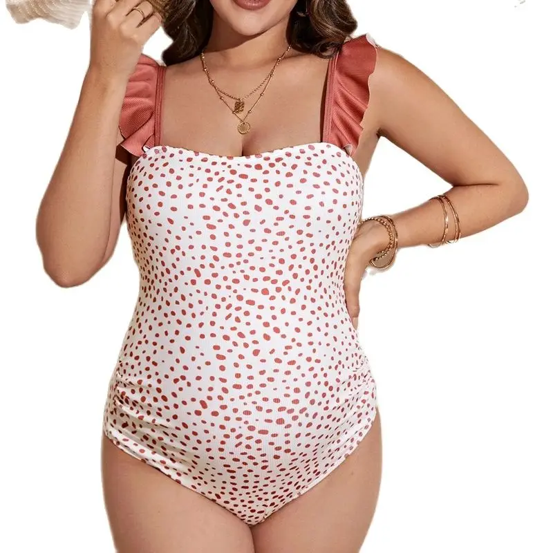 New Pregnant Women Printed One Piece Swimwear Sexy Ruffle Strap Maternity Swimsuit Summer Beachwear Push Up Bathing Suit Premama