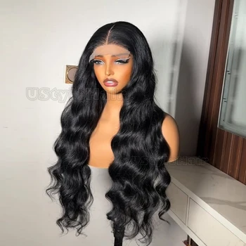 Black Body Wave 13x6 Lace Front Wig Middle Part Synthetic Frontal Wigs for Women Pre Plucked Glueless Daily Use Heat Resistant