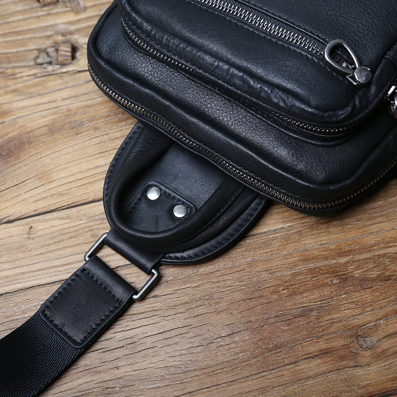 NZPJ New Men's Leather Chest Bag Large-Capacity Trend Single Shoulder Bag Casual First Layer Cowhide Messenger Bag 10 Inch Ipad