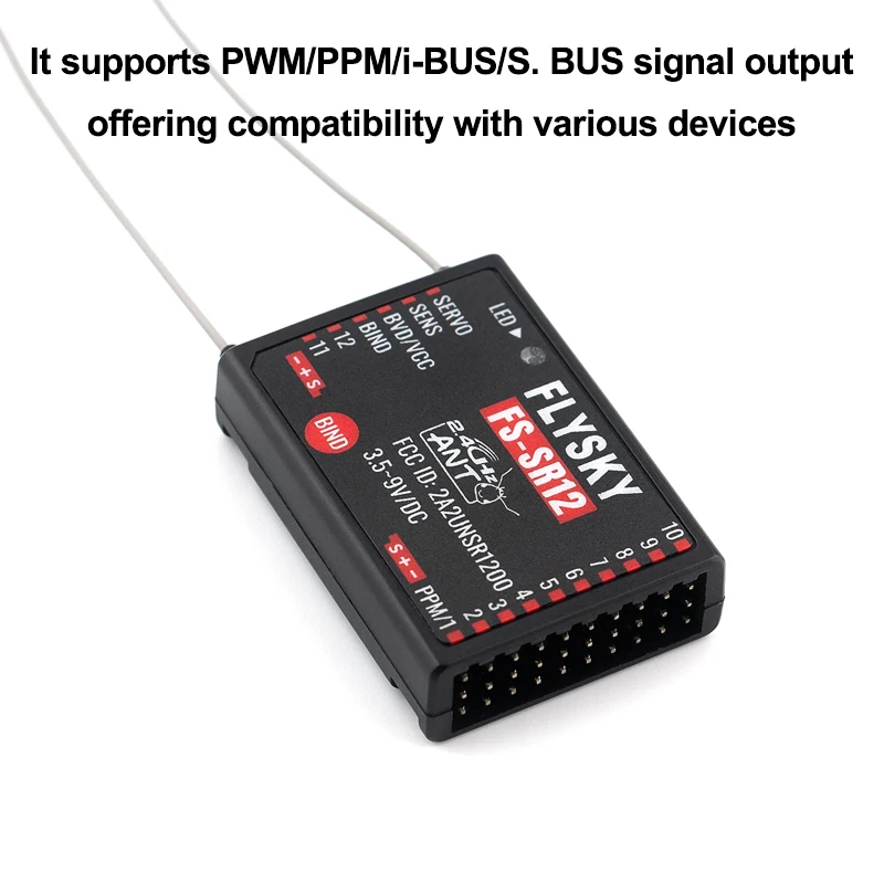 FLYSKY FS-SR12 12 Channels 2.4G Receiver Dual Antenna for RC Fixed Wing Car Boat Robot Model Toy ANT Protocol Transmitter FS-ST8 2