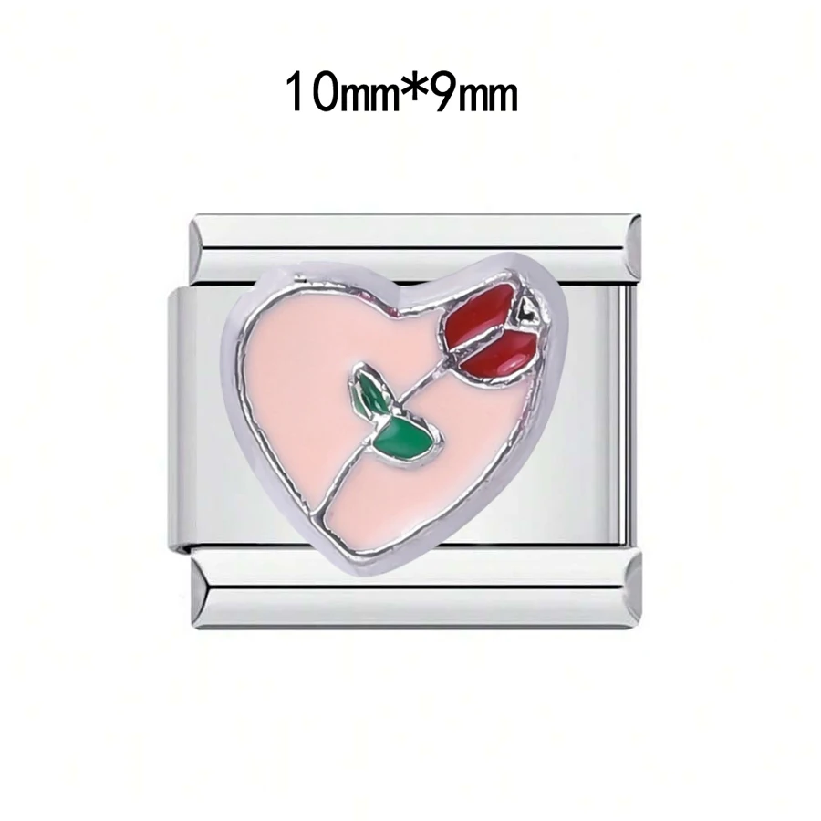 1PC DIY Edelstahl Italienische Charm Links Fit Für 9mm Armbänder Frauen Männer Schmuck Machen Zubehör Herz Liebe CZ strass – Detail 13