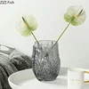 Green Wrinkle Glass Vase Artificial Flowers Decorative Flower Arrangement Desk Decoration Transparent Hydroponics Floral Vases 5
