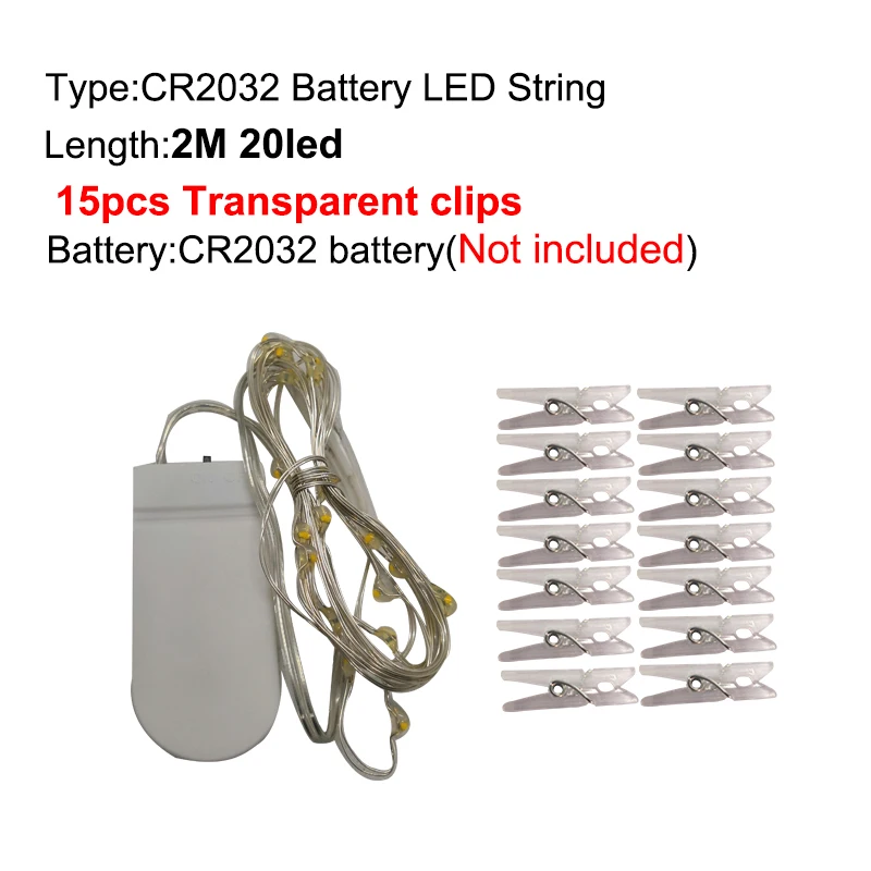 thumbnail image 1 of Guirnalda de luces LED con clip para fotos, USB/batería, 2 m, 5 m o 10 m, decoración navideña para el hogar, dormitorio, fiesta y vacaciones, 1 of 5