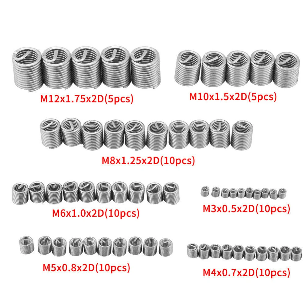 Aço inoxidável Fixação Thread Insert Set, Kit de Ferramentas de Reparo, Fio Espiral, Parafuso Manga, Desgaste, M3, M4, M5, M6, M8, M10, M12, 60pcs