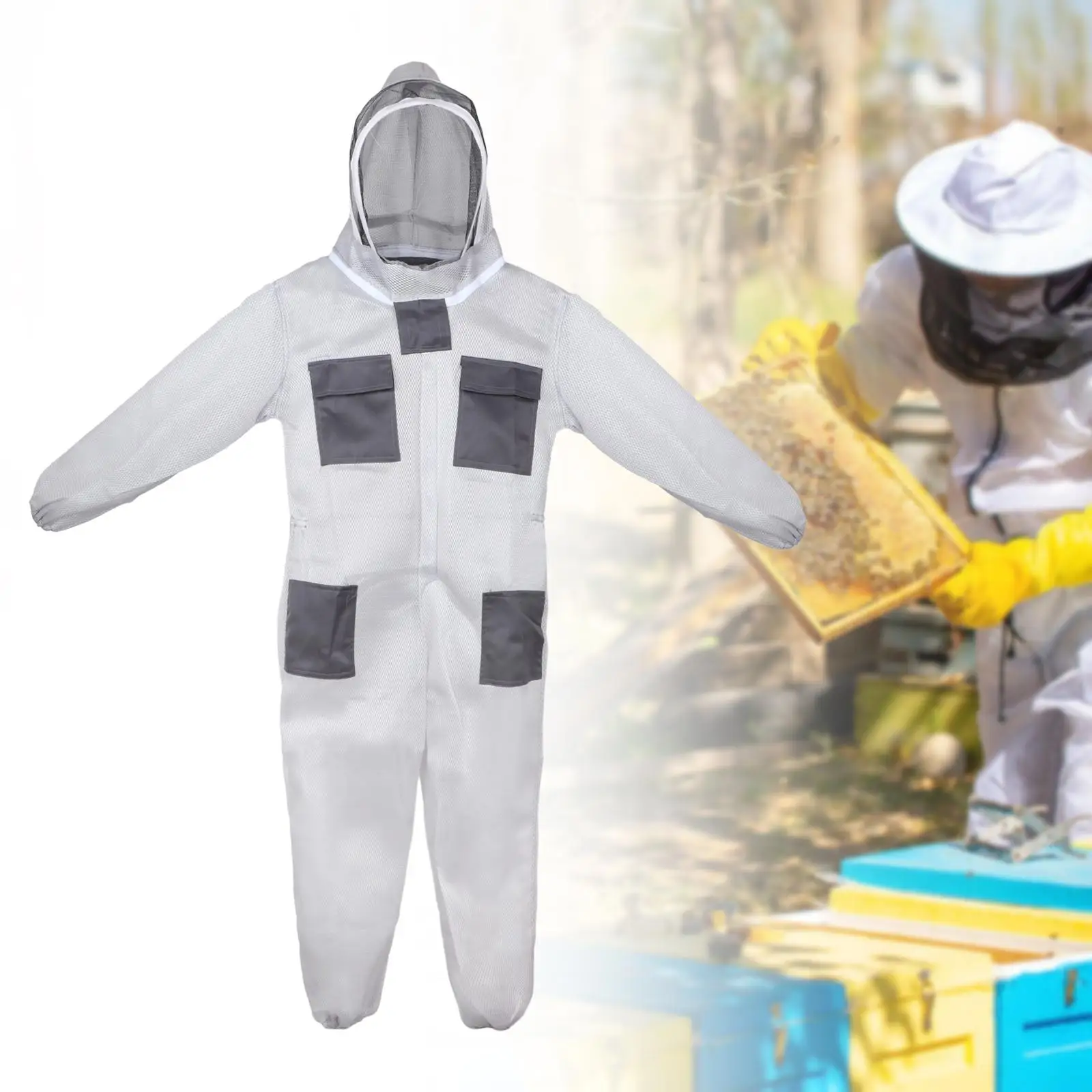 Bee Keeper Outfit Gray Clothing Long Sleeve with Fencing Beekeeper Suit
