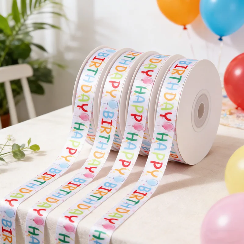 9,14 Meter Bunte Happy Birthday Bänder Geschenkbox-Dekorationsbänder Schleifen für Kindergeburtstag Geschenkverpackung Dekoration – Detail 2