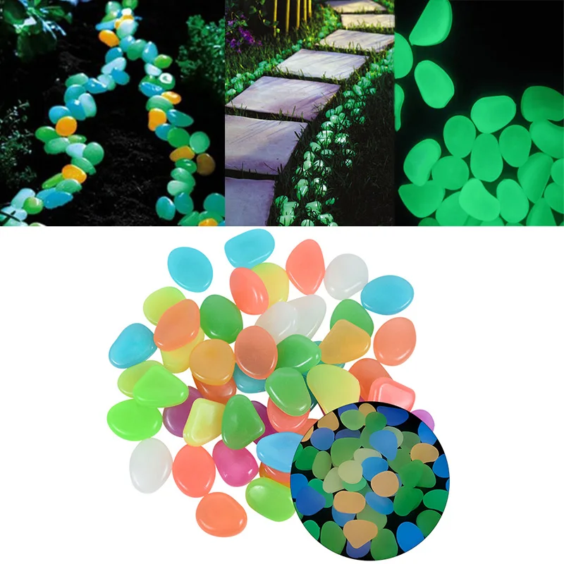50Pcs 2cm Luminous Stones Garden Pebbles Glow In The Dark Garden Outdoor Sidewalk Rocks Decoration Aquarium glow stones decorative stones