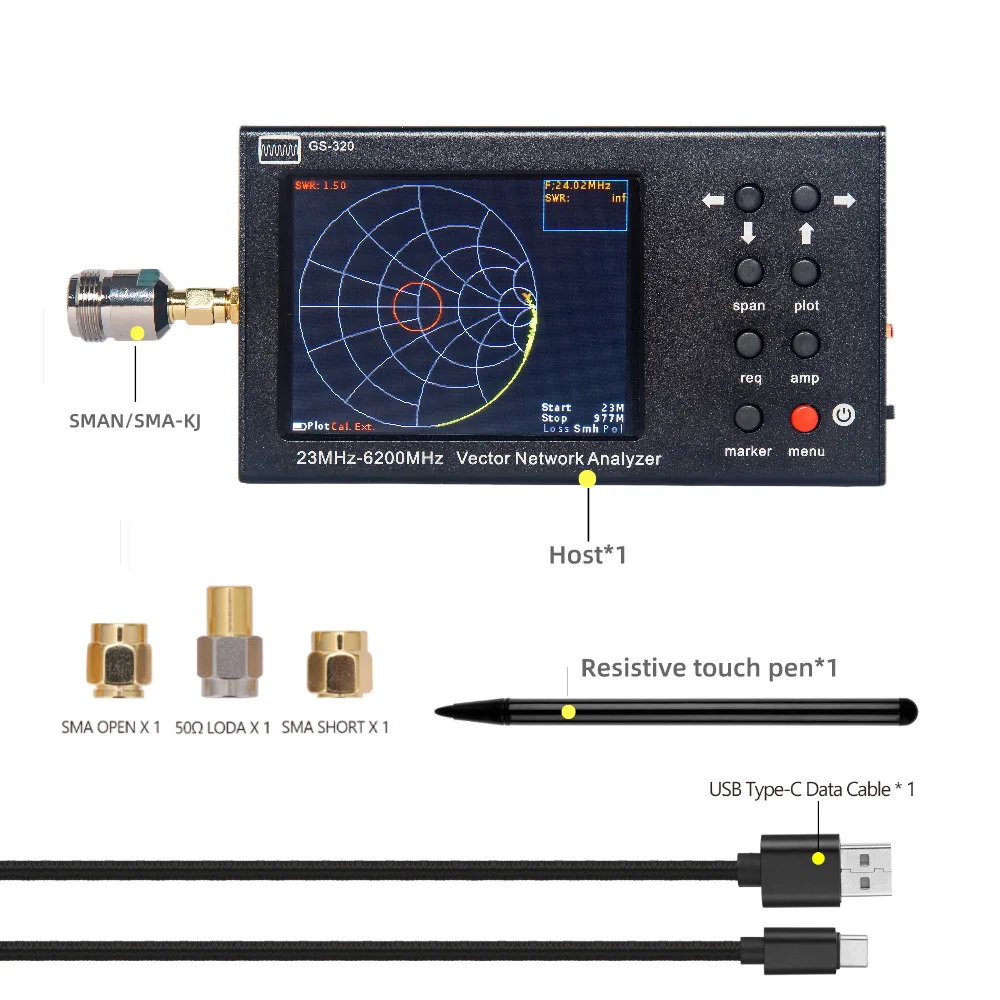 GS320 HTOOL 6G Vector Network Analyzer RF Antenna Tester VNA Handheld Portable Wireless Detector WIFI Antenna Reflection Tester 2