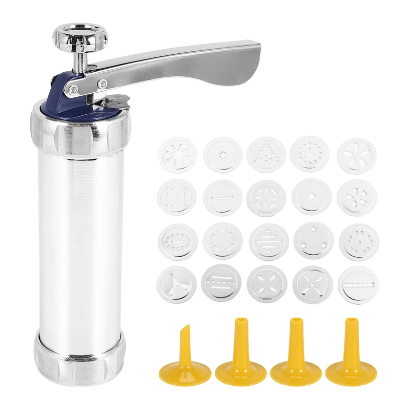 Cookie Press Pressa Per Biscotti Spritz In Acciaio Inossidabile, Kit Di Glassa Con 20 Dischi Per Stampi Per Biscotti E 4 Ugelli Per Biscotti Fai Da Te
