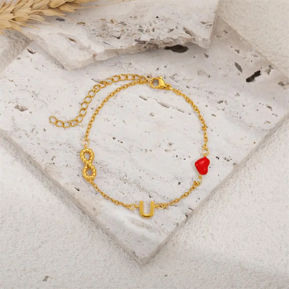 Delicate Heart Infinity U-shape Gold Color Chain Bracelet for Women Grils PVD Waterproof Rust Proof Hand Accessories Jewelry New