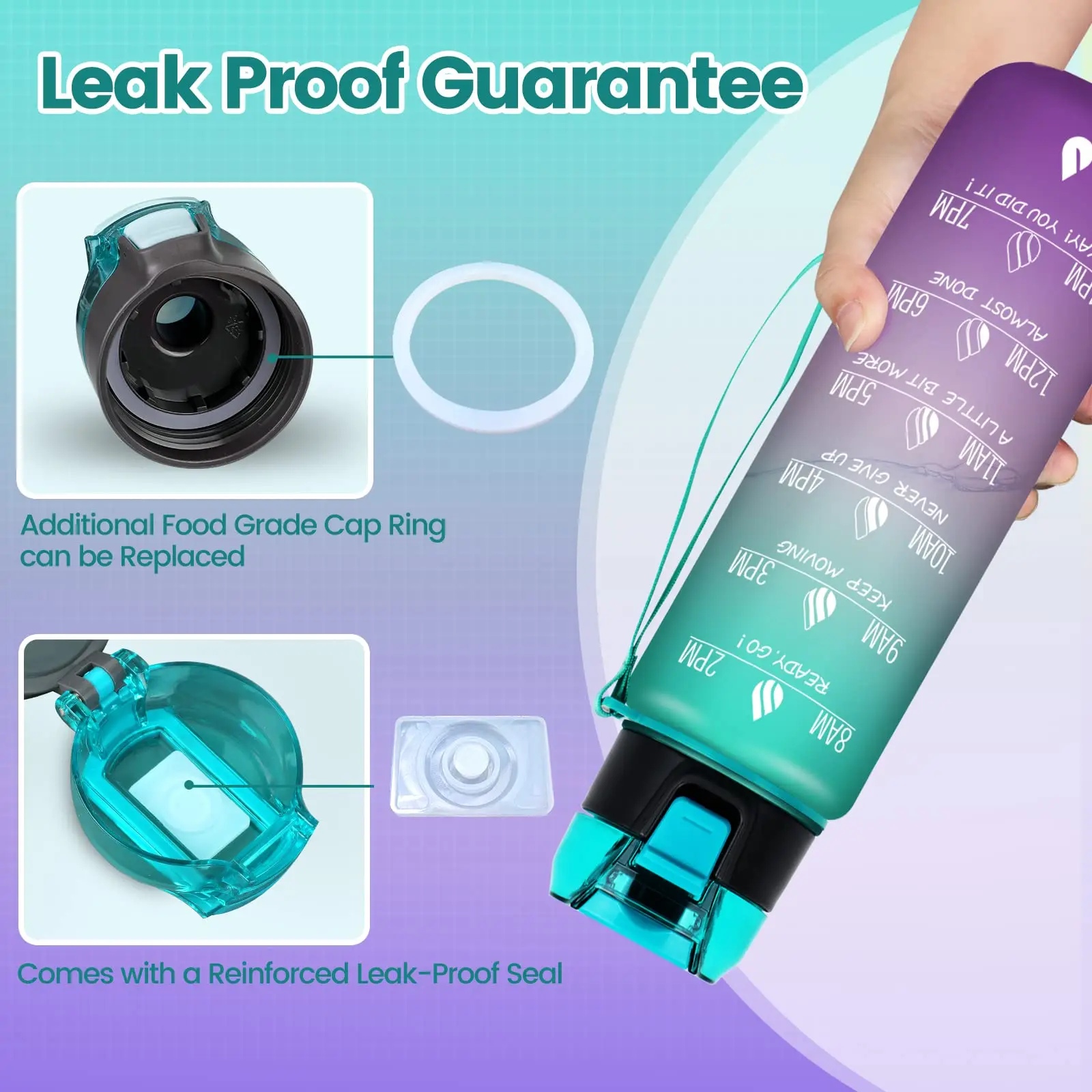 Description Picture 4 of item1000ML Motivational Water Sport Bottle with Time Marker Leakproof BPA Free Fruit 1 Liter Travel Kettle Drinking Water Bottl