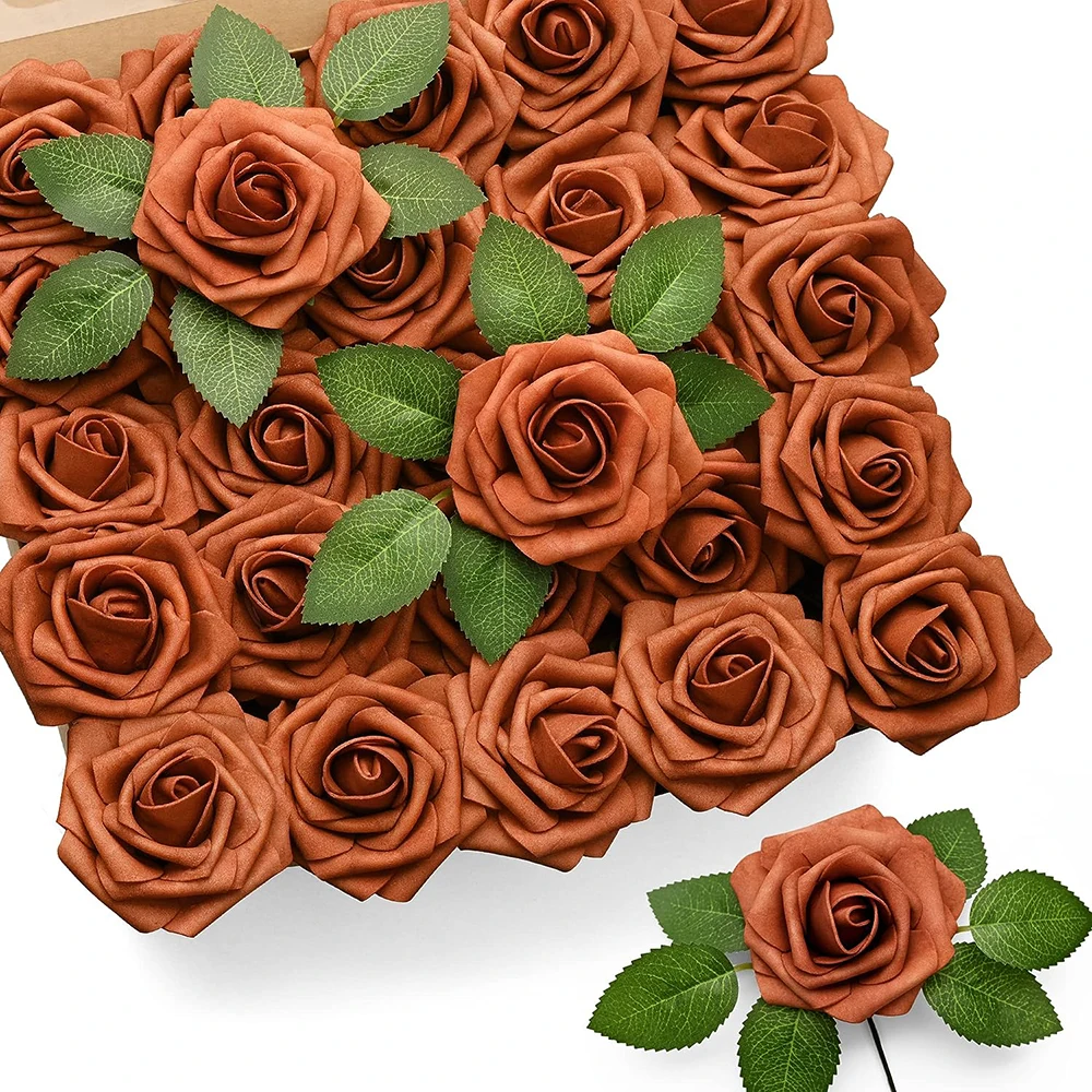 Yannew Real Touch Foam Roses Artificial Flower with Stems for DIY