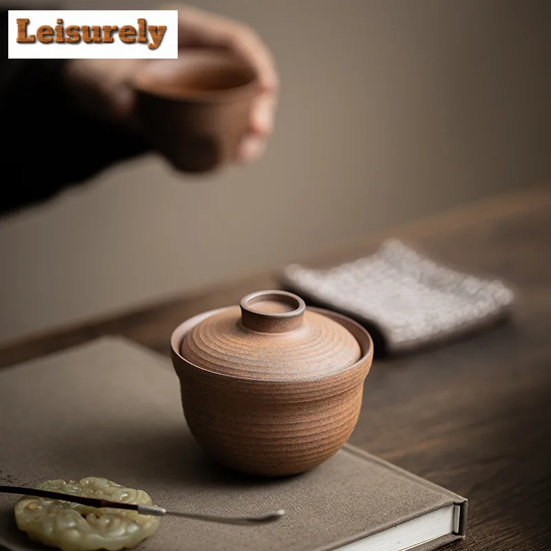 100ml Old Rock Clay Waist Gaiwan Luxury Tea Tureen Tea Bowl With Lid Kit Tea Brewing Cover Bowl Chinese Tea Set Decoration Craft