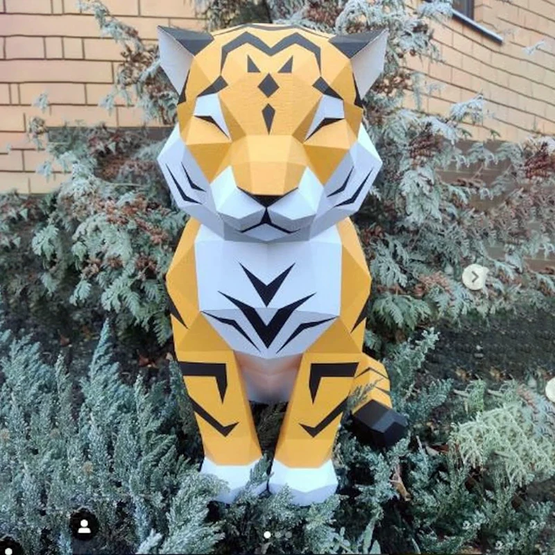 Little Tiger 3D Paper Model Handmade Papercraft Home Floor Decor Desktop Decoration Sculpture Puzzles Educational DIY Kids Toys