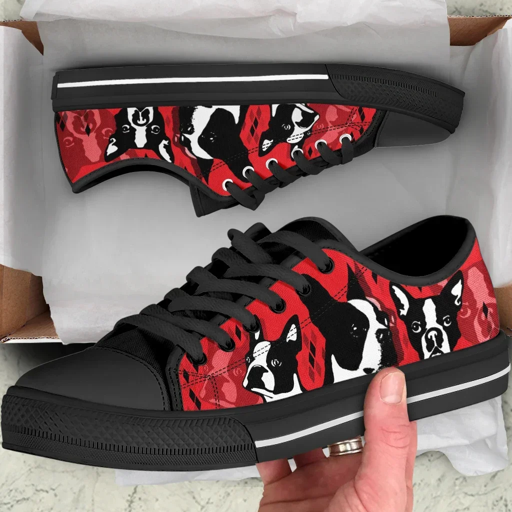 Red Boston Terrier Print Shoes Women's Autumn Sport Casual Shoes Lace-up Flats Plus Size 45 Comfort Vulcanized Shoes