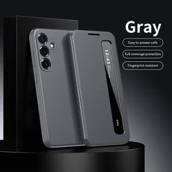 Luxurious PU Leather Smart Window Phone Case, Full Protective Cover - Galaxy A16 5G (Grey)