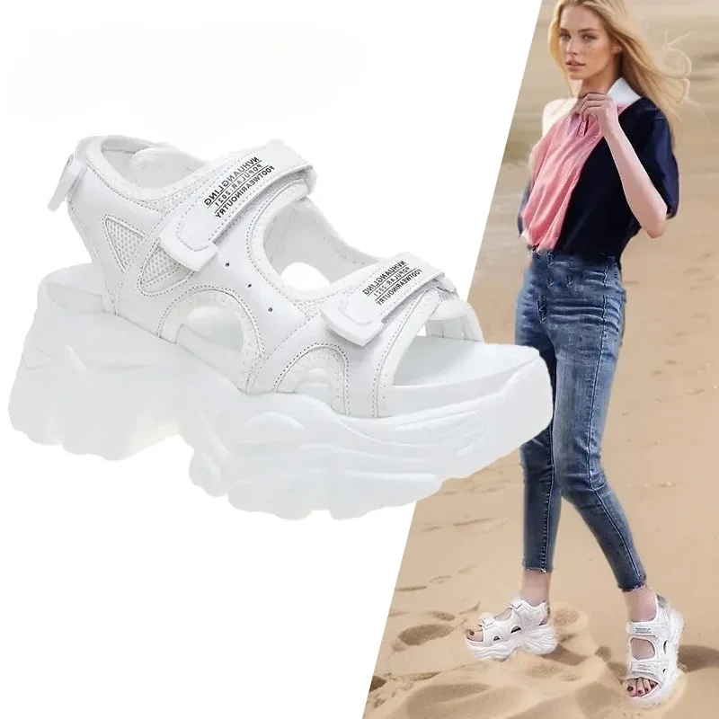 8cm Heel Height Summer New Fashionable Internet Famous Thick Soled Sponge Cake Shoes Beach Sports Casual Style Women's Sandals