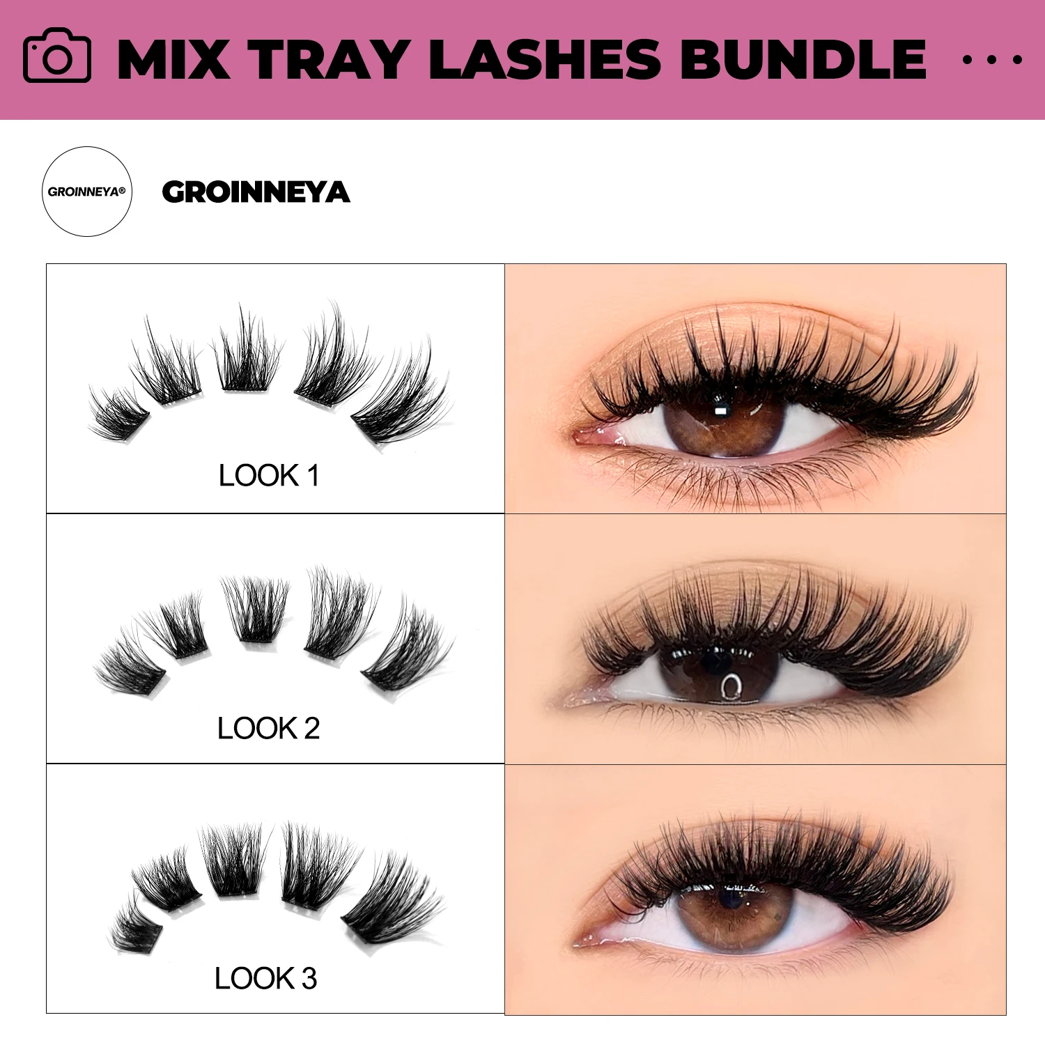 GROINNEYA DIY Lashes Extension Kit Individual Lashes Clusters Faux Mink Eyelash Extension Mix set with Lash Bond and Seal Makeup 6 GROINNEYA DIY Lashes Extension Kit Individual Lashes Clusters Faux Mink Eyelash Extension Mix set with Lash Bond and Seal Makeup 6