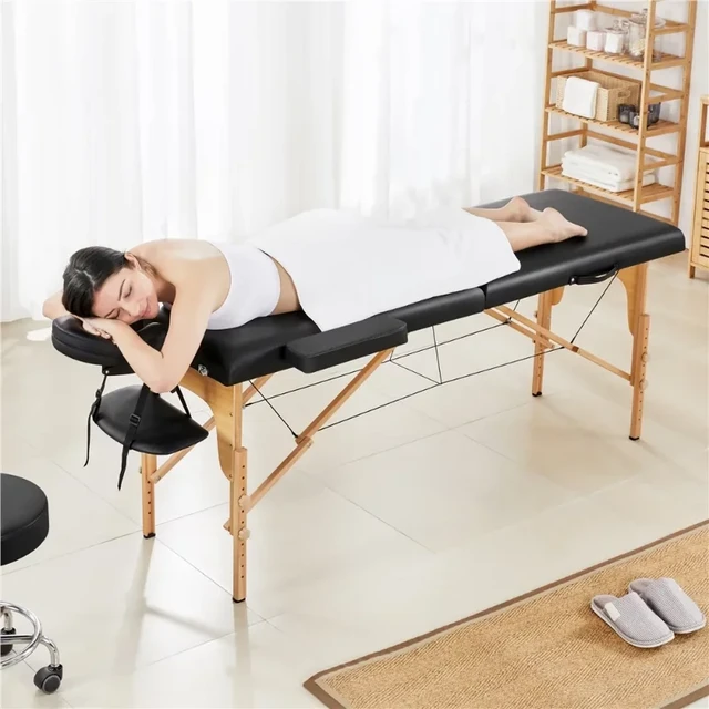 Lettino da massaggio pieghevole comfort in alluminio 3 sezioni nero
