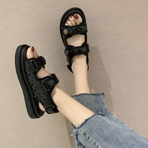 Solid Gingham Sports Hook Loop Slingback Platform Sandals Summer Sandals Women Dad Sandals Designer Shoes Women