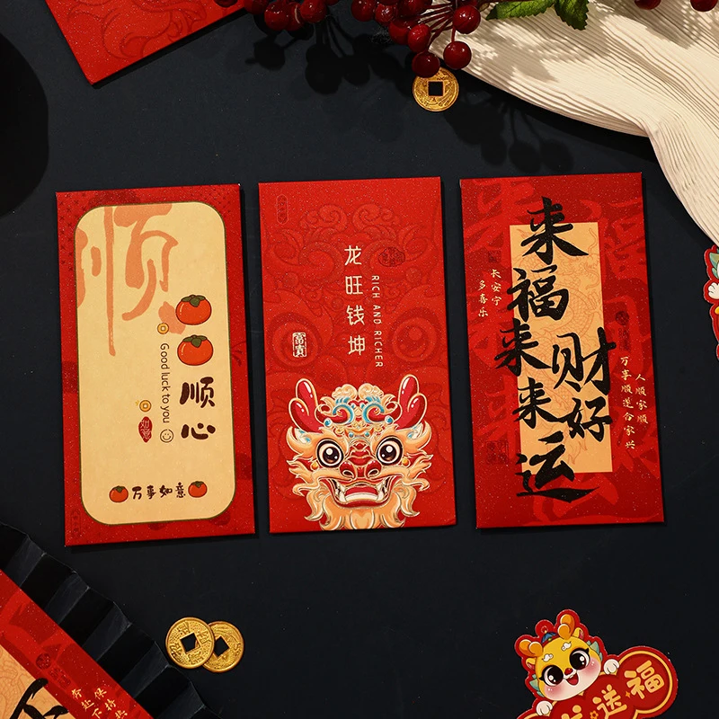 

6PCS Cartoon Chinese New Year Red Envelopes Creative Lucky Money Gift Envelope Red Packet For New Year Blessing