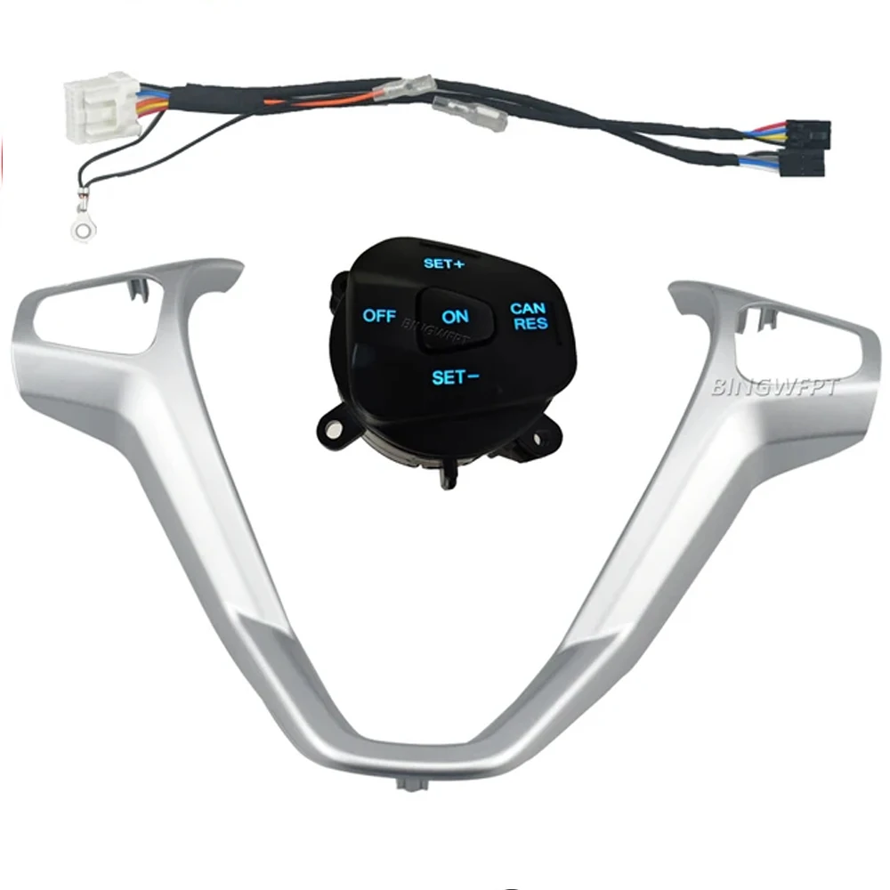 Car Frame Panel Steering Wheel Cover Decorative+Cruise Control Buttons For Ford Fiesta MK7 MK8 Ecosport 2013