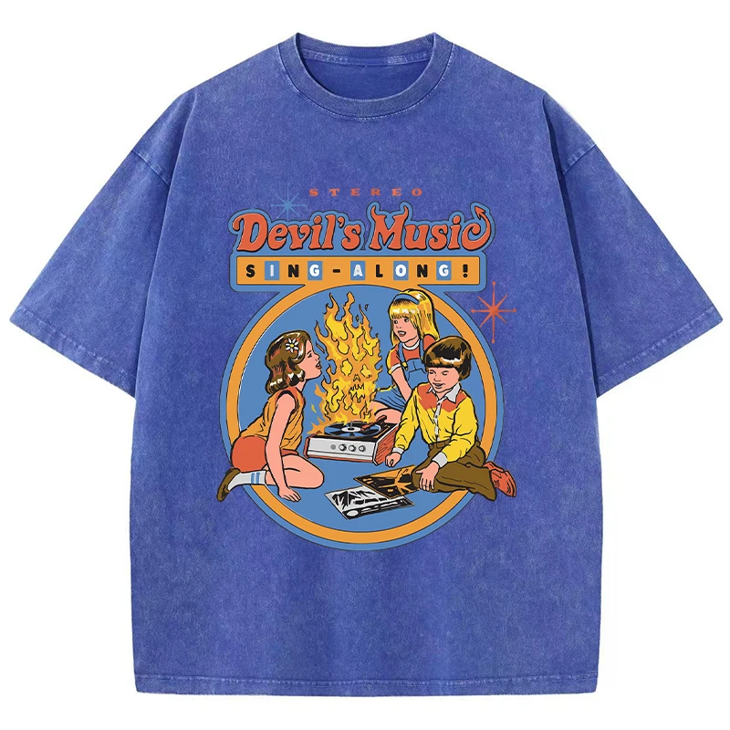 Devil'S Music Funny Print Women Wash Tshirts Summer Fashion T