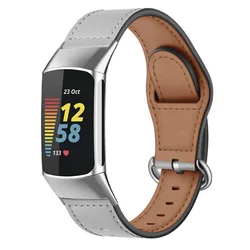 Premium Genuine Leather Strap for Fitbit Charge Wristbands - Elegant Business Bracelet for Men & Women (Grey)