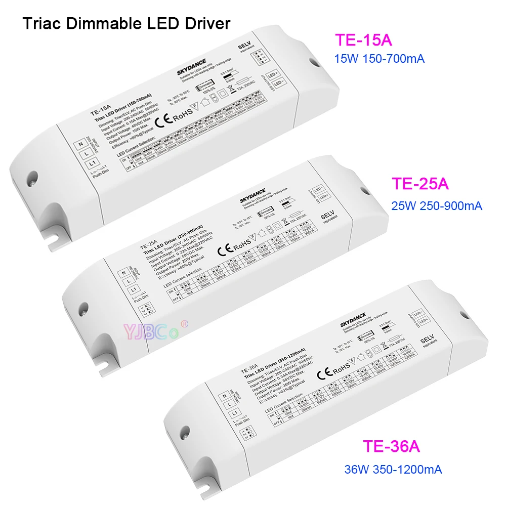 Skydance CC Push-Dim AC Triac Dimming LED Driver 220V input,1-36W 150-1200mA Output constant current Dimmable dimmer DIP switch hall open loop split core transducer dc current sensor 0 1500a input 0 10v 4 20ma output 20mm 38mm hole dc current transmitter