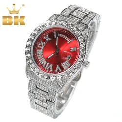 TBTK Dual Movement Men's Watch Big Dial Iced Out Quartz Clock Luxury Rhinestone Business Waterproof Wrist Watches