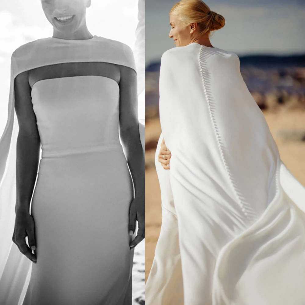 

Satin High Low Bridal Cape Long Train Buttons Closure Mockneck Custom Made Simple Halter Minimalist Draped Cover Up For Wedding