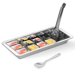 Stainless Steel Ice Cube Tray - Durable Metal Ice Maker for Parties and Daily Use (With spoon)