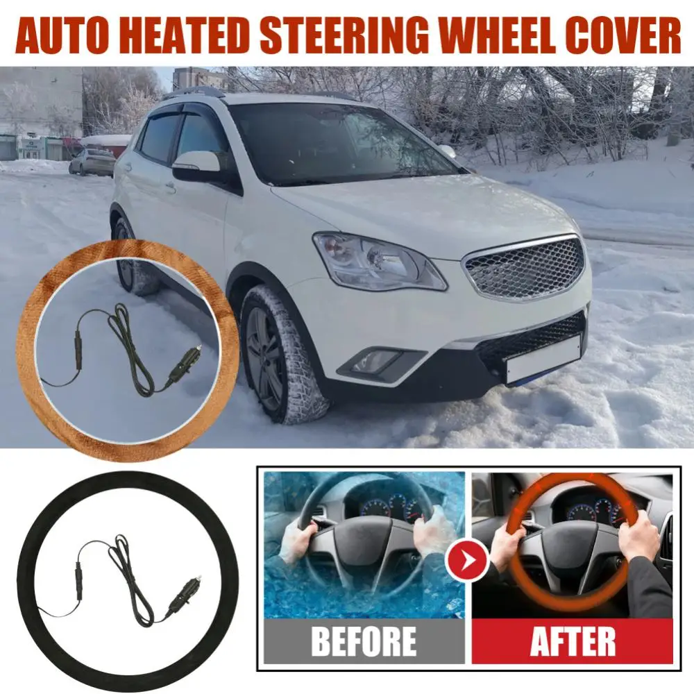 38cm Steering Wheel Heating Cover Universal Winter 12v Electric
